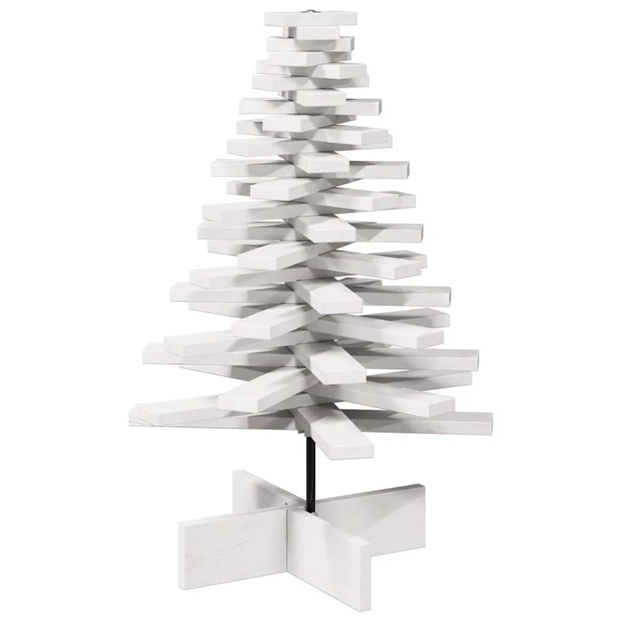 Arbre de Noël en bois pour décoration blanc 80 cm pin massif - 5