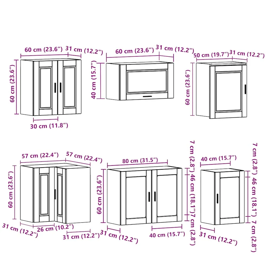 Ensemble d'armoires de cuisine 11 pcs Porto bois d'ingénierie - 11