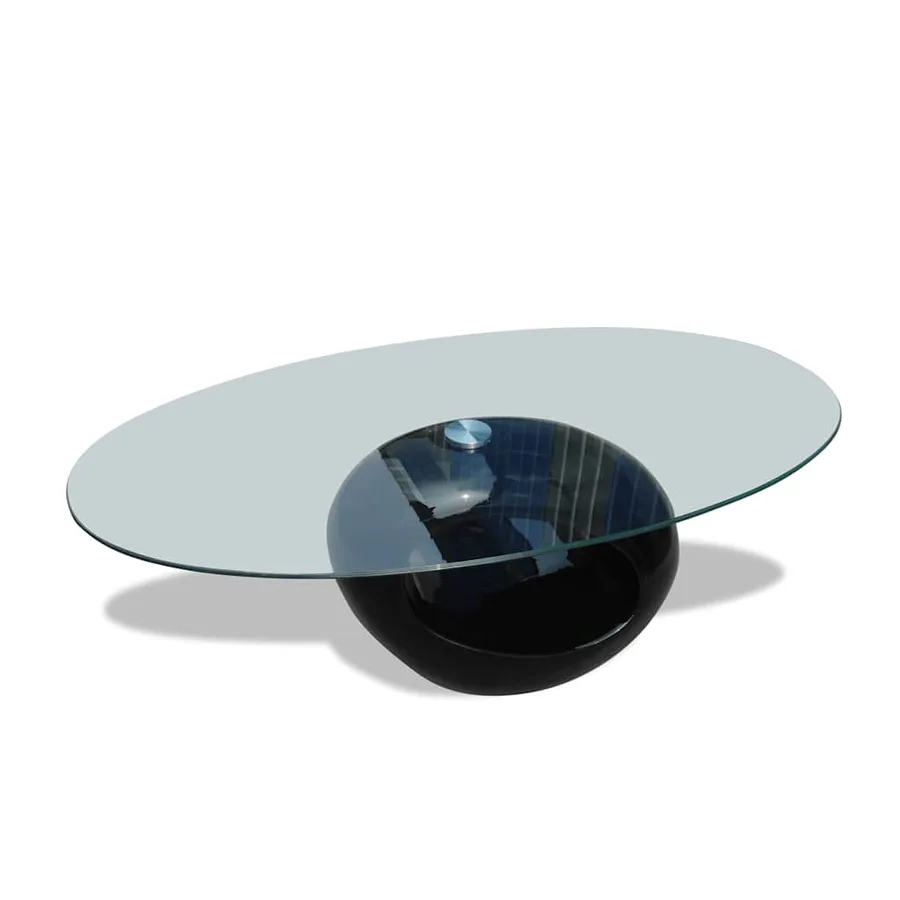 Table basse avec dessus de table en verre ovale Noir brillant - 2