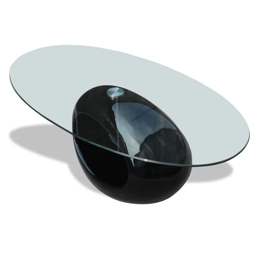 Table basse avec dessus de table en verre ovale Noir brillant - 3