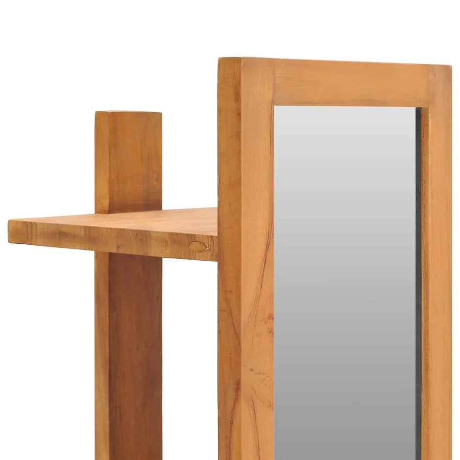 Miroir mural avec étagères 30x30x120 cm Bois de teck massif - 4