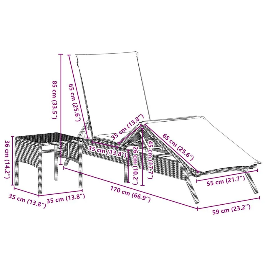 Chaises longues lot de 2 avec table marron résine tressée - 11