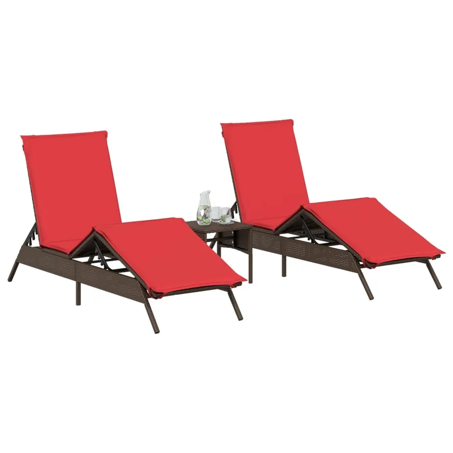 Chaises longues lot de 2 avec table marron résine tressée - 3