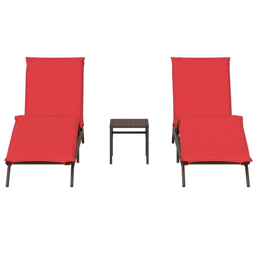 Chaises longues lot de 2 avec table marron résine tressée - 4