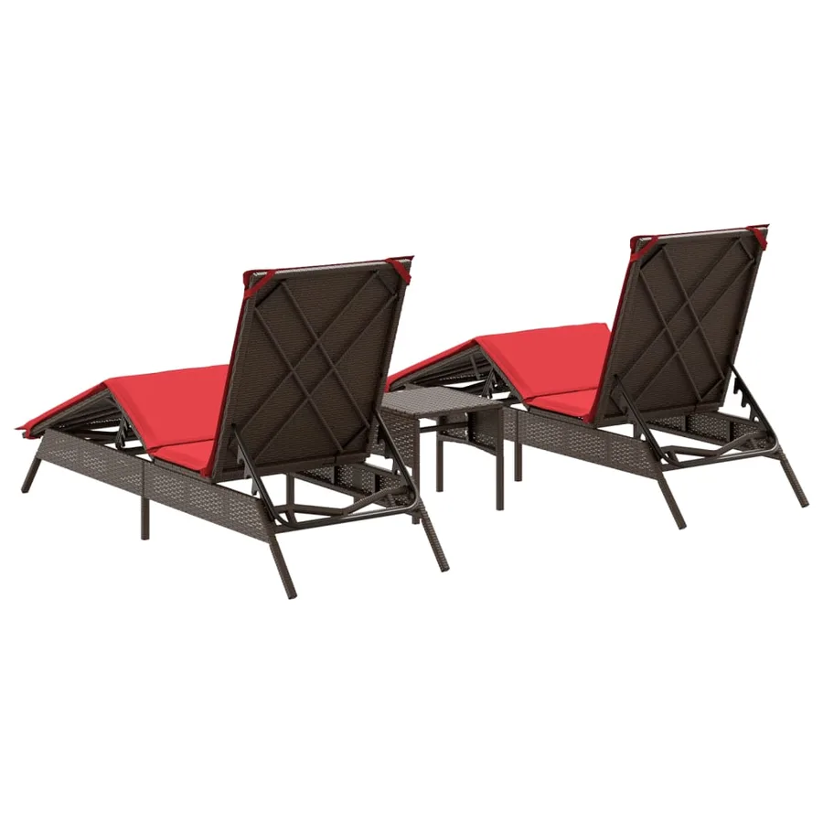 Chaises longues lot de 2 avec table marron résine tressée - 6