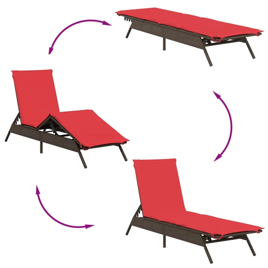 Chaises longues lot de 2 avec table marron résine tressée - 7