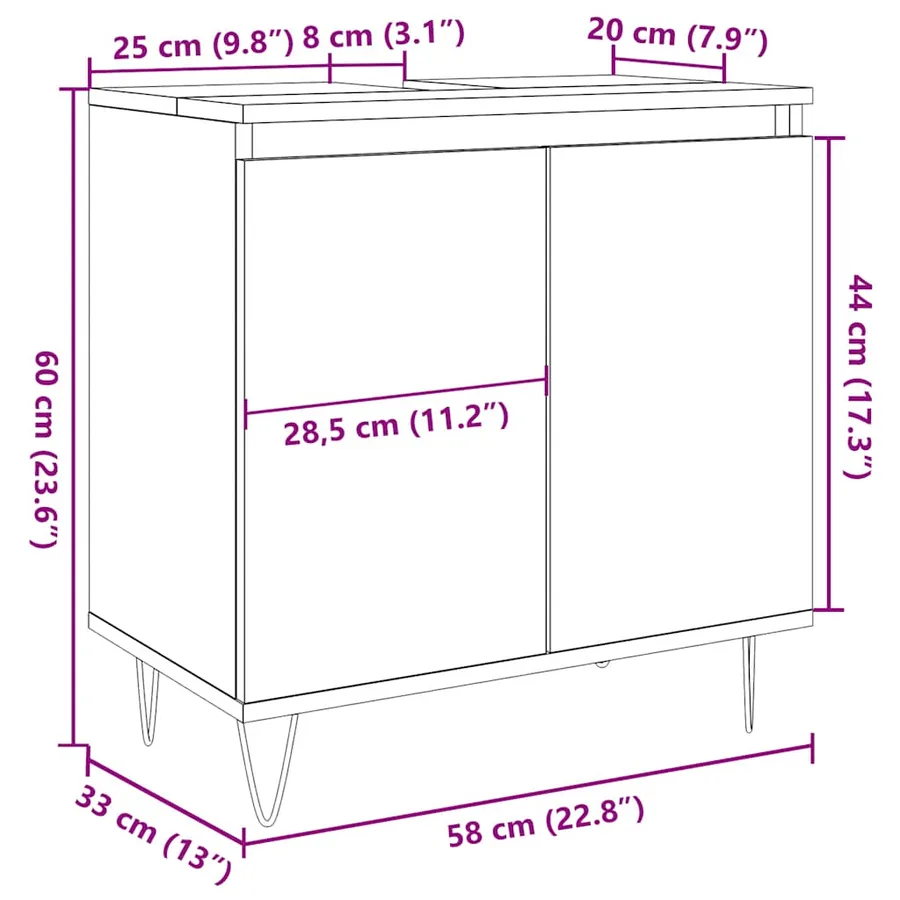 Armoire de salle de bain vieux bois 58x33x60 cm bois ingénierie - 11