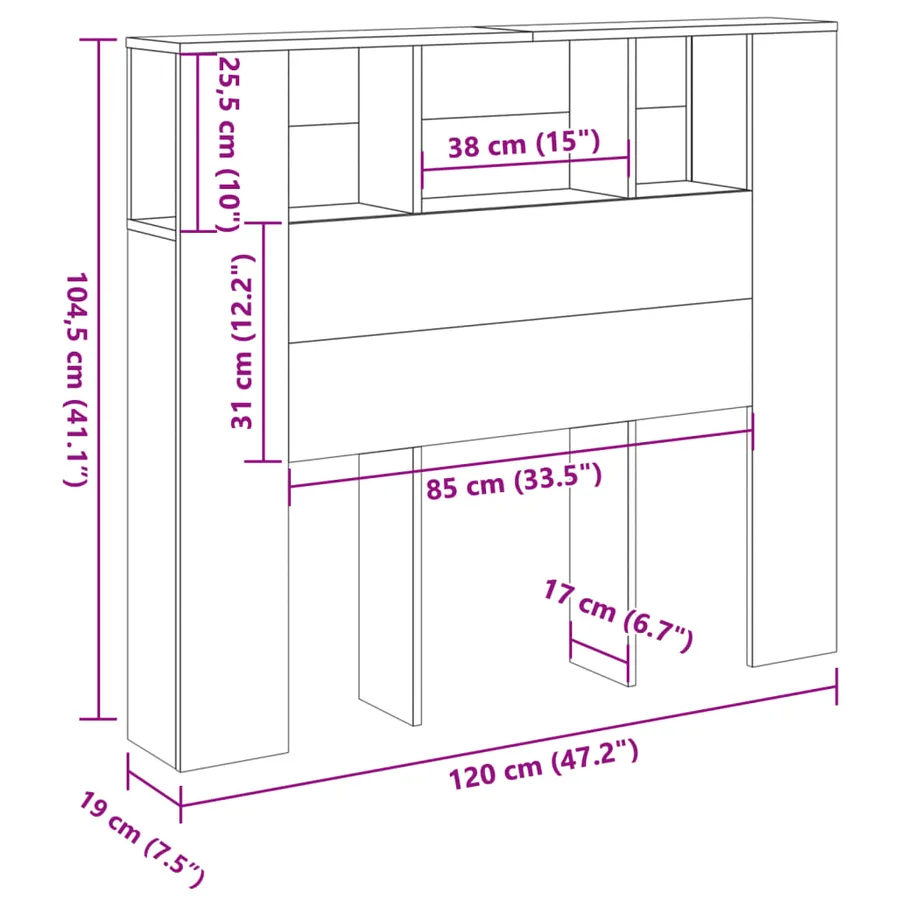 Armoire de tête de lit vieux bois 120x19x104,5 cm - 9