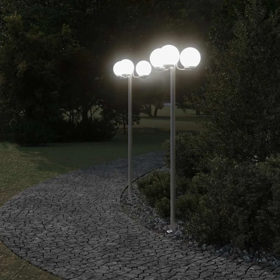 Lampadaires d'extérieur 2 pcs argenté 215 cm acier inoxydable