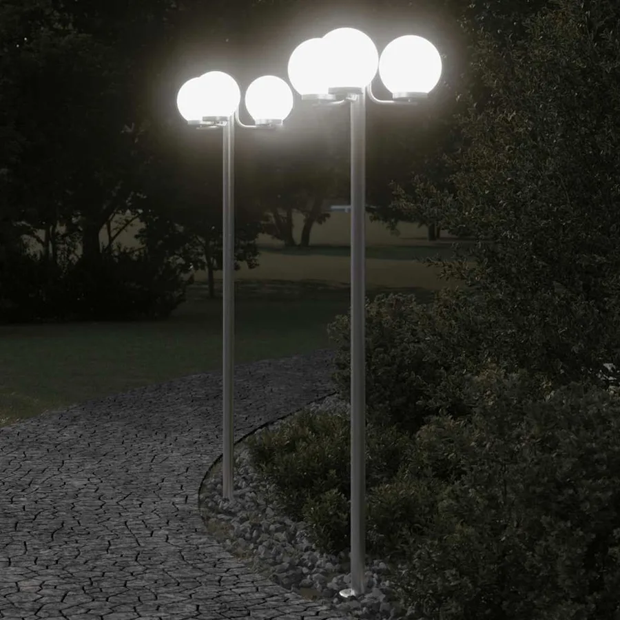 Lampadaires d'extérieur 2 pcs argenté 215 cm acier inoxydable - 3
