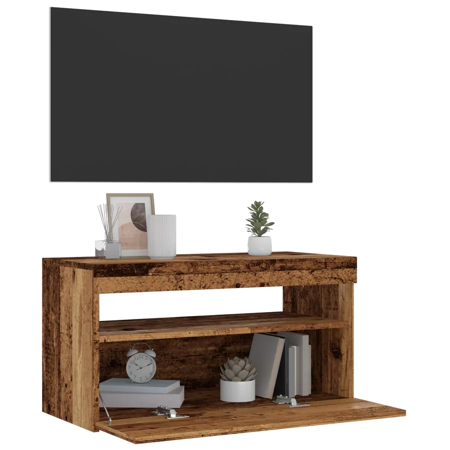 Meubles TV avec lumières LED 2 pcs vieux bois bois d'ingénierie - 3