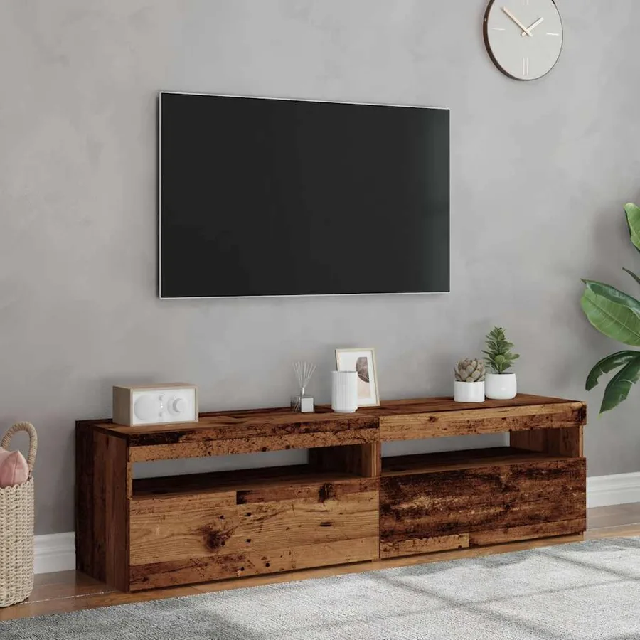 Meubles TV avec lumières LED 2 pcs vieux bois bois d'ingénierie - 4