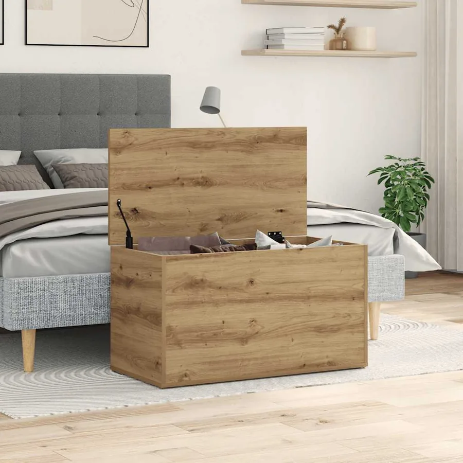 Coffre de rangement chêne artisanal 84x42x46 cm bois ingénierie