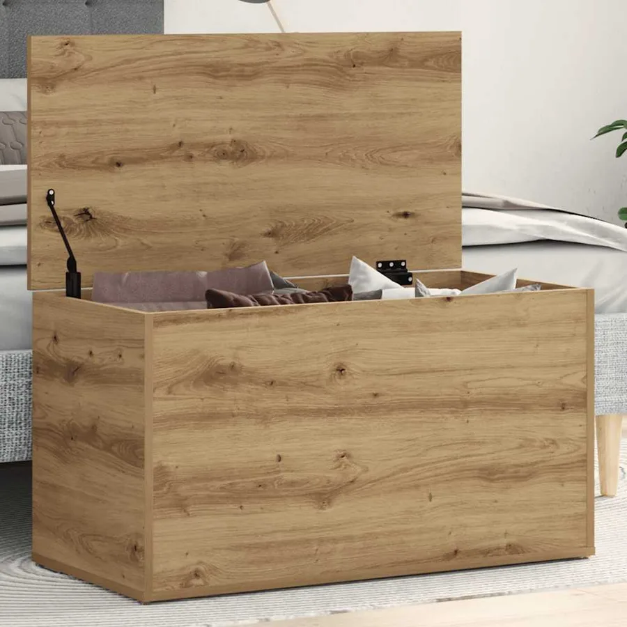 Coffre de rangement chêne artisanal 84x42x46 cm bois ingénierie - 3