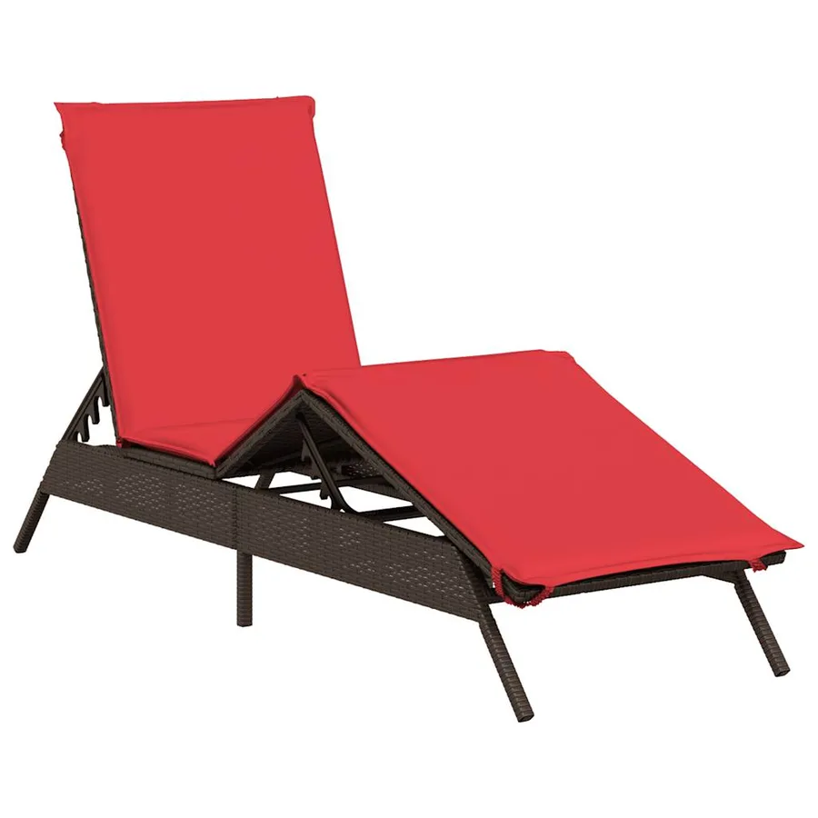 Chaise longue avec coussin marron résine tressée - 2