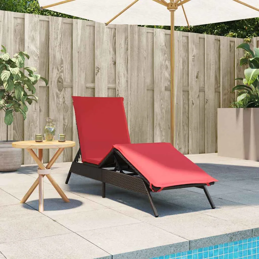 Chaise longue avec coussin marron résine tressée - 3