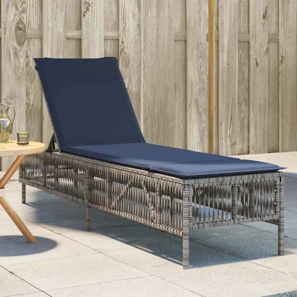 Chaise longue avec coussin gris résine tressée