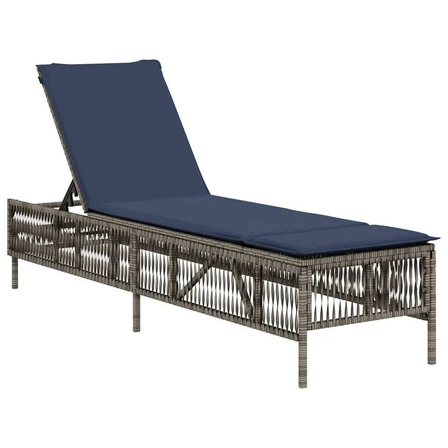 Chaise longue avec coussin gris résine tressée - 2