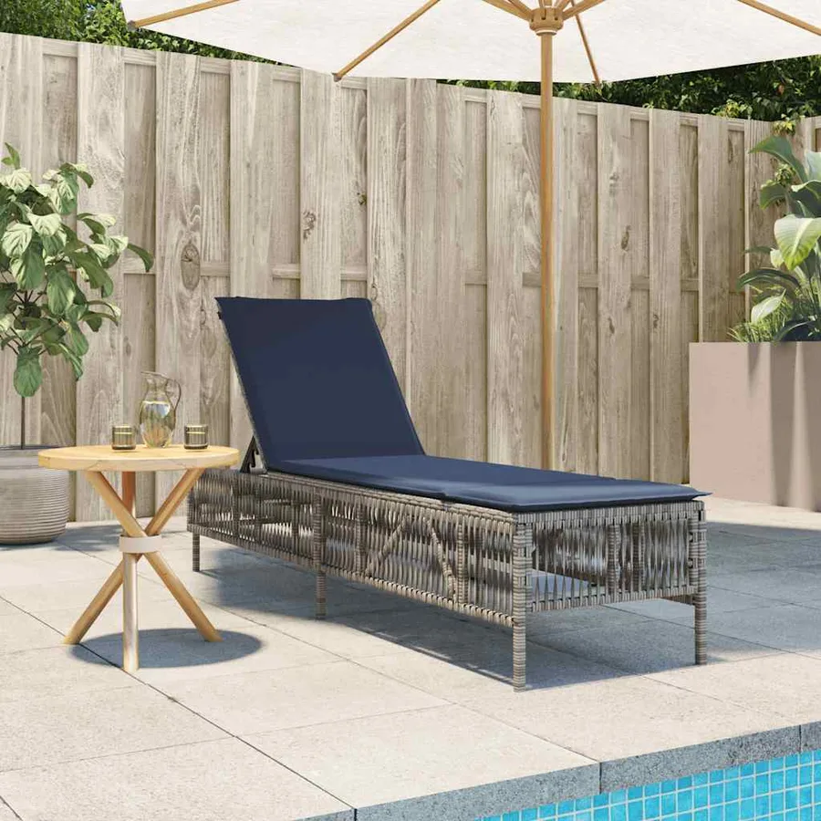 Chaise longue avec coussin gris résine tressée - 3