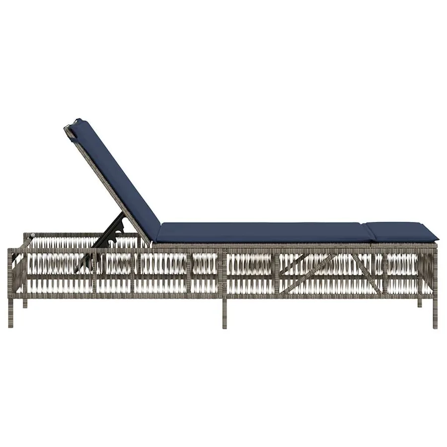 Chaise longue avec coussin gris résine tressée - 5