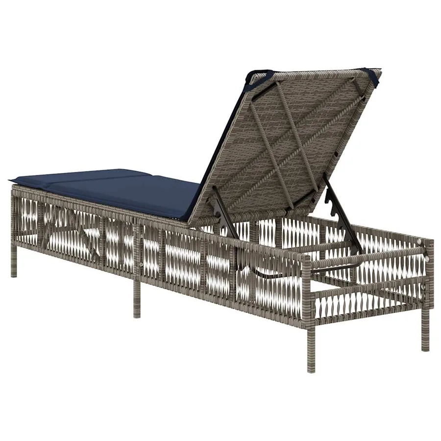 Chaise longue avec coussin gris résine tressée - 6
