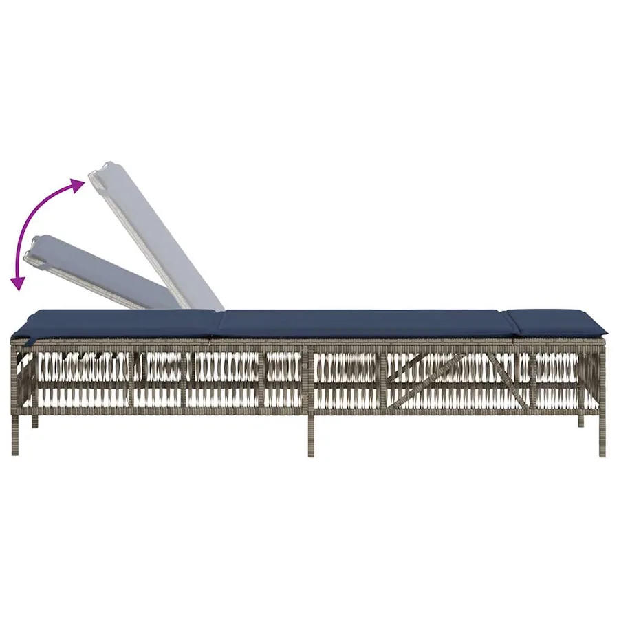 Chaise longue avec coussin gris résine tressée - 7