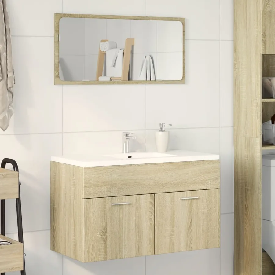 Armoire lavabo de salle de bain chêne sonoma bois d'ingénierie - 3