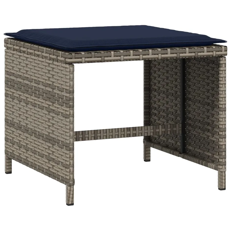 Tabourets de jardin avec coussins lot de 4 gris résine tressée - 3