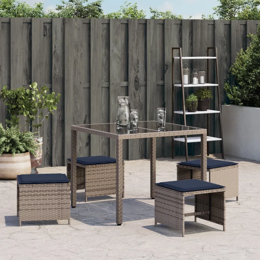 Tabourets de jardin avec coussins lot de 4 gris résine tressée - 4