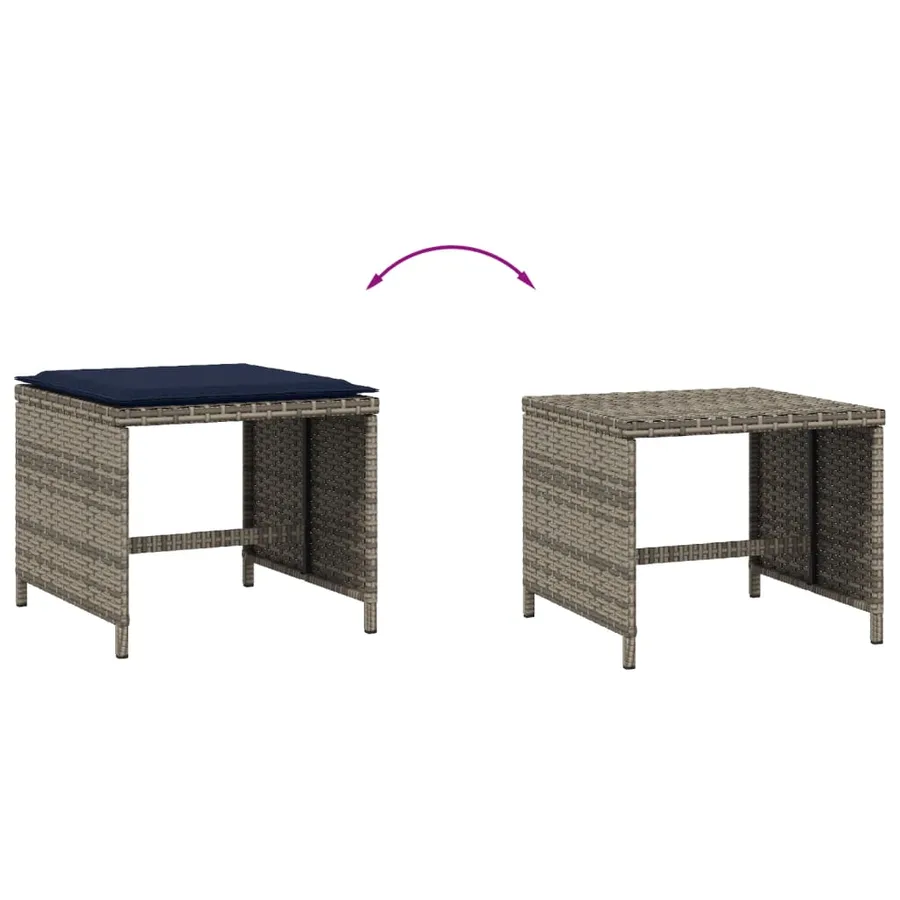 Tabourets de jardin avec coussins lot de 4 gris résine tressée - 7