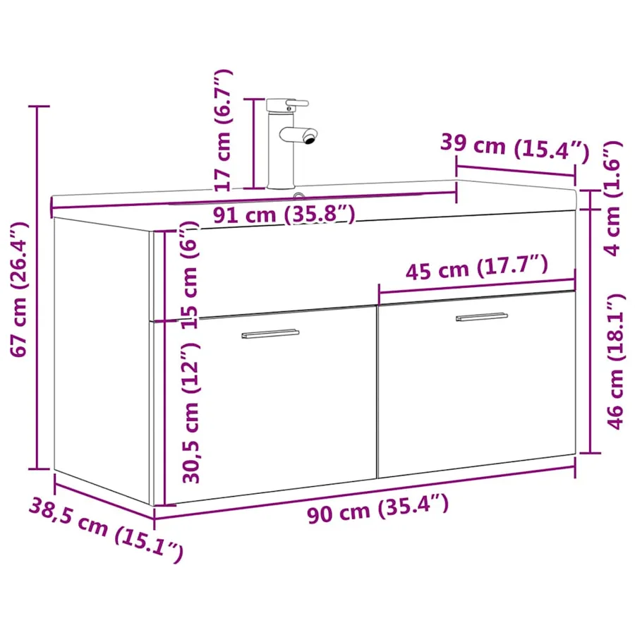 Armoire lavabo de salle de bain avec bassin intégré et robinet - 11