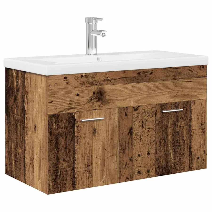 Meuble avec vasque intégrée vieux bois bois d'ingénierie - 2