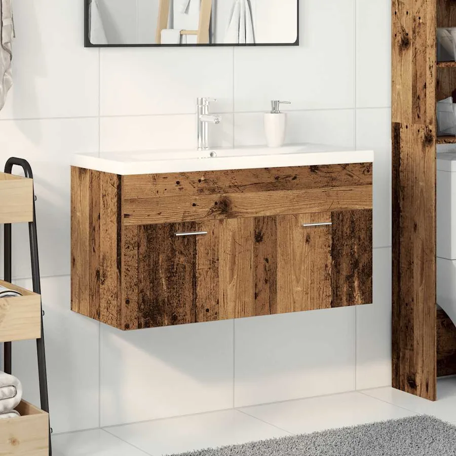 Meuble avec vasque intégrée vieux bois bois d'ingénierie - 3