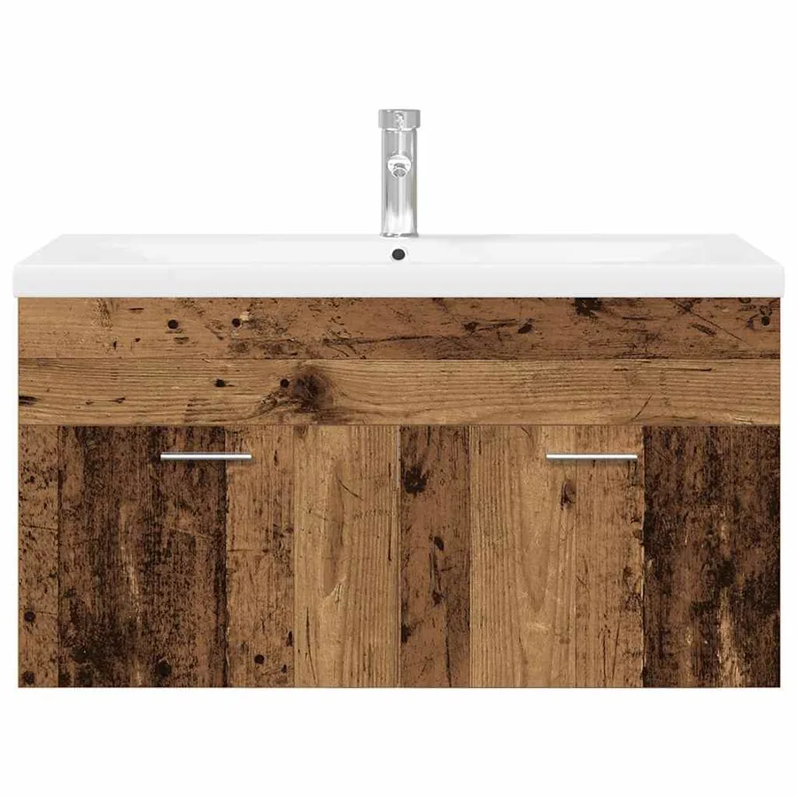 Meuble avec vasque intégrée vieux bois bois d'ingénierie - 6