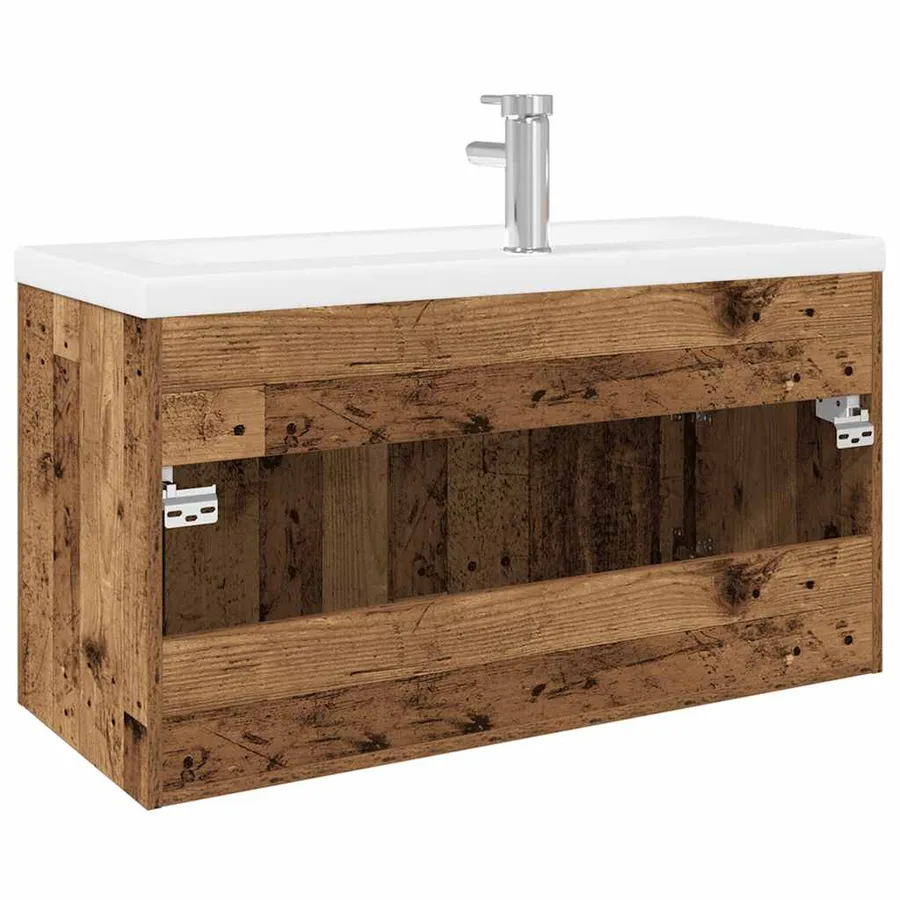 Meuble avec vasque intégrée vieux bois bois d'ingénierie - 8