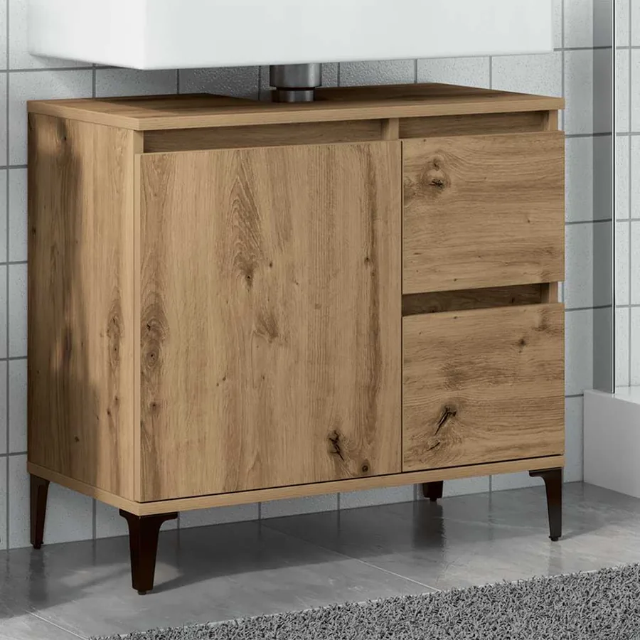 Armoire lavabo chêne artisanal 65x33x60 cm bois d'ingénierie