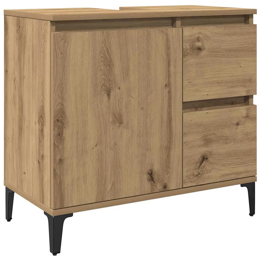 Armoire lavabo chêne artisanal 65x33x60 cm bois d'ingénierie - 2