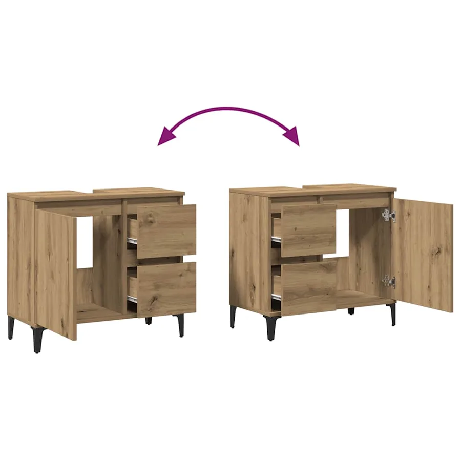 Armoire lavabo chêne artisanal 65x33x60 cm bois d'ingénierie - 8