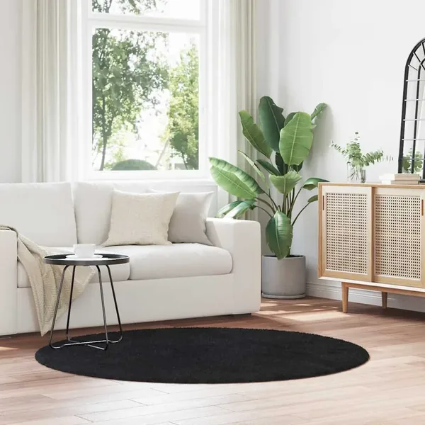 Tapis shaggy à poils longs NAVARRA noir 160x160 cm polyester