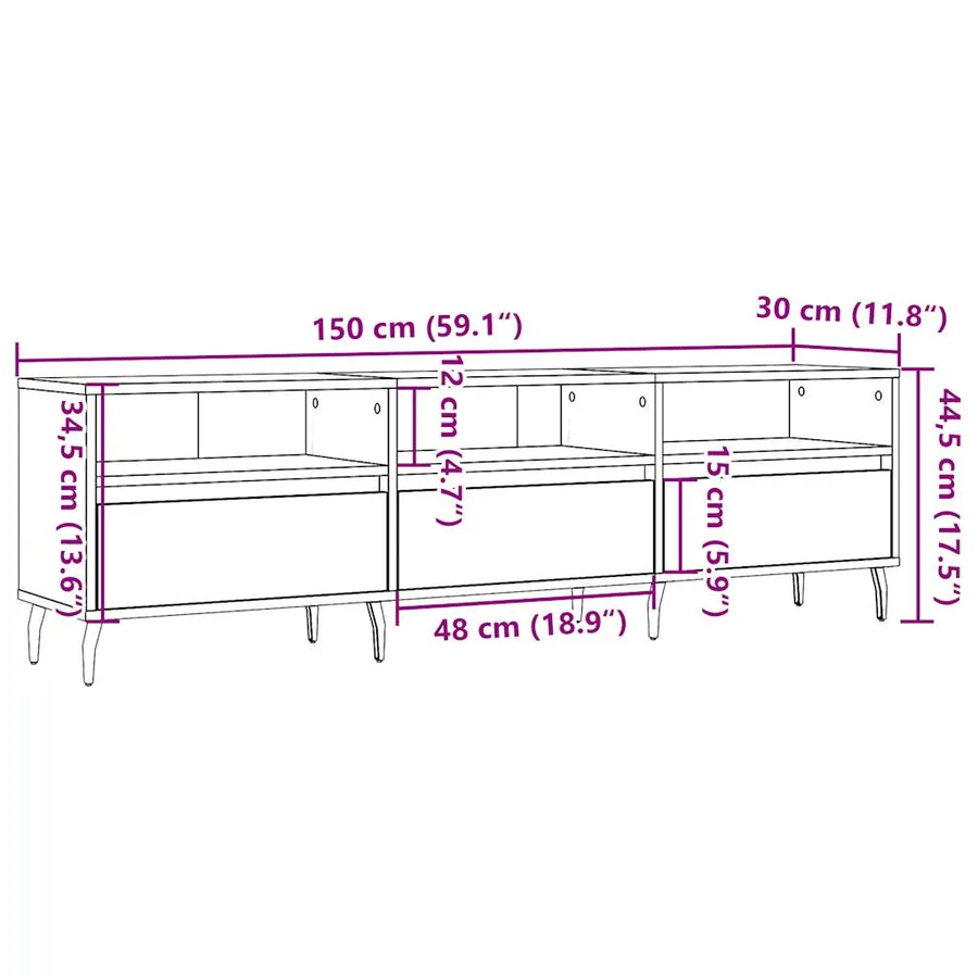 Meuble TV vieux bois 150x30x44,5 cm bois d'ingénierie - 10