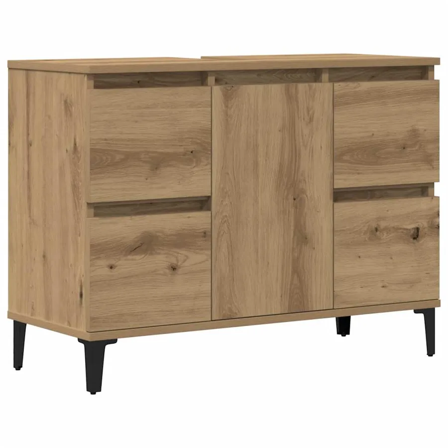 Armoire d'évier chêne artisanal 80x33x60 cm bois d'ingénierie - 2