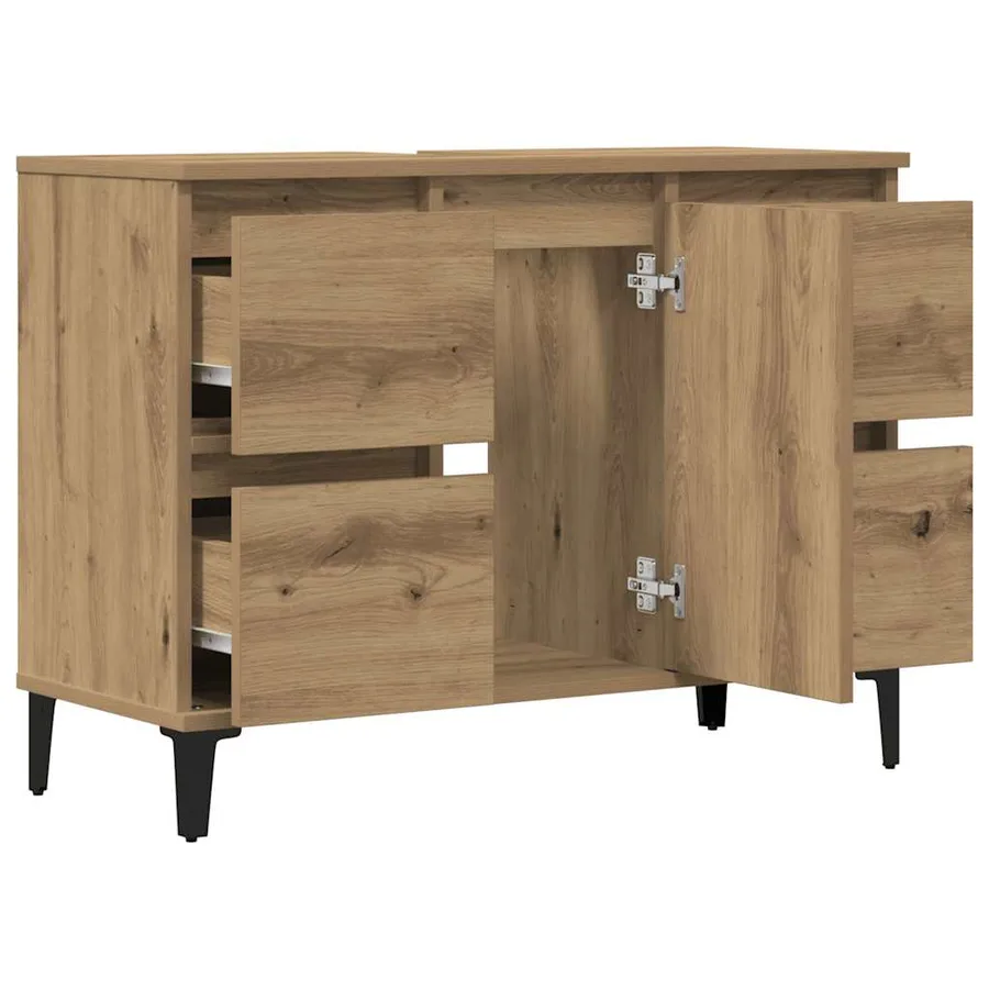 Armoire d'évier chêne artisanal 80x33x60 cm bois d'ingénierie - 5