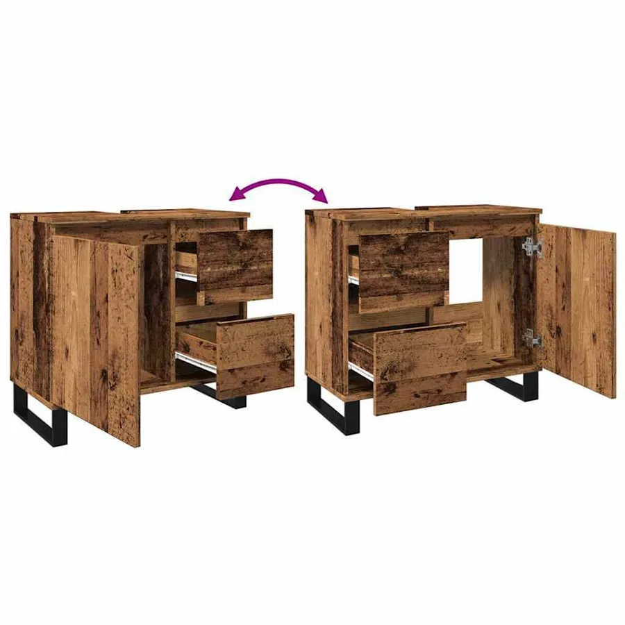 Armoire de lavabo de salle de bain vieux bois 65x33x60 cm - 9