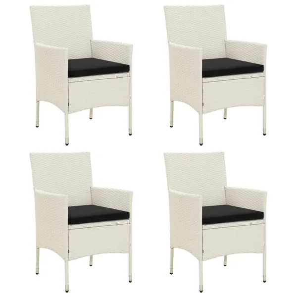 Chaises de jardin avec coussins lot de 4 Résine tressée Blanc