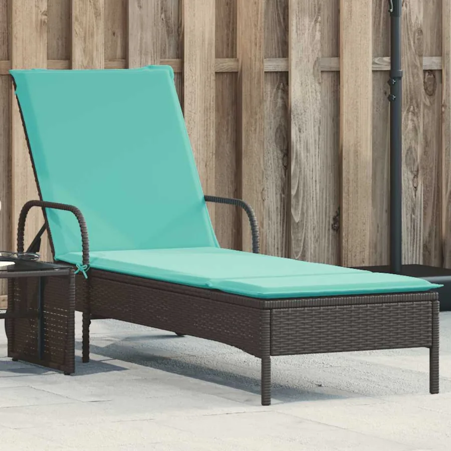 Chaise longue à roulettes avec coussin en rotin synthétique marron - 12