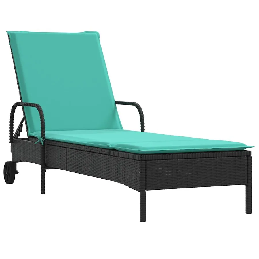 Chaise longue à roulettes avec coussin en rotin synthétique marron - 13