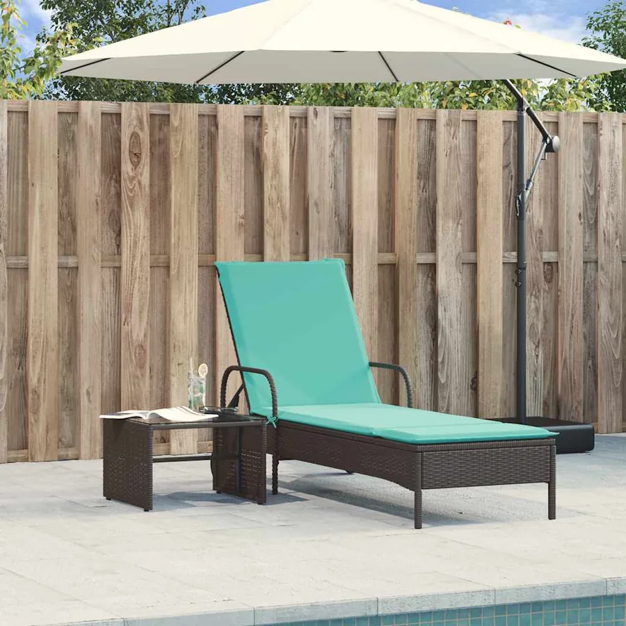 Chaise longue à roulettes avec coussin en rotin synthétique marron - 14