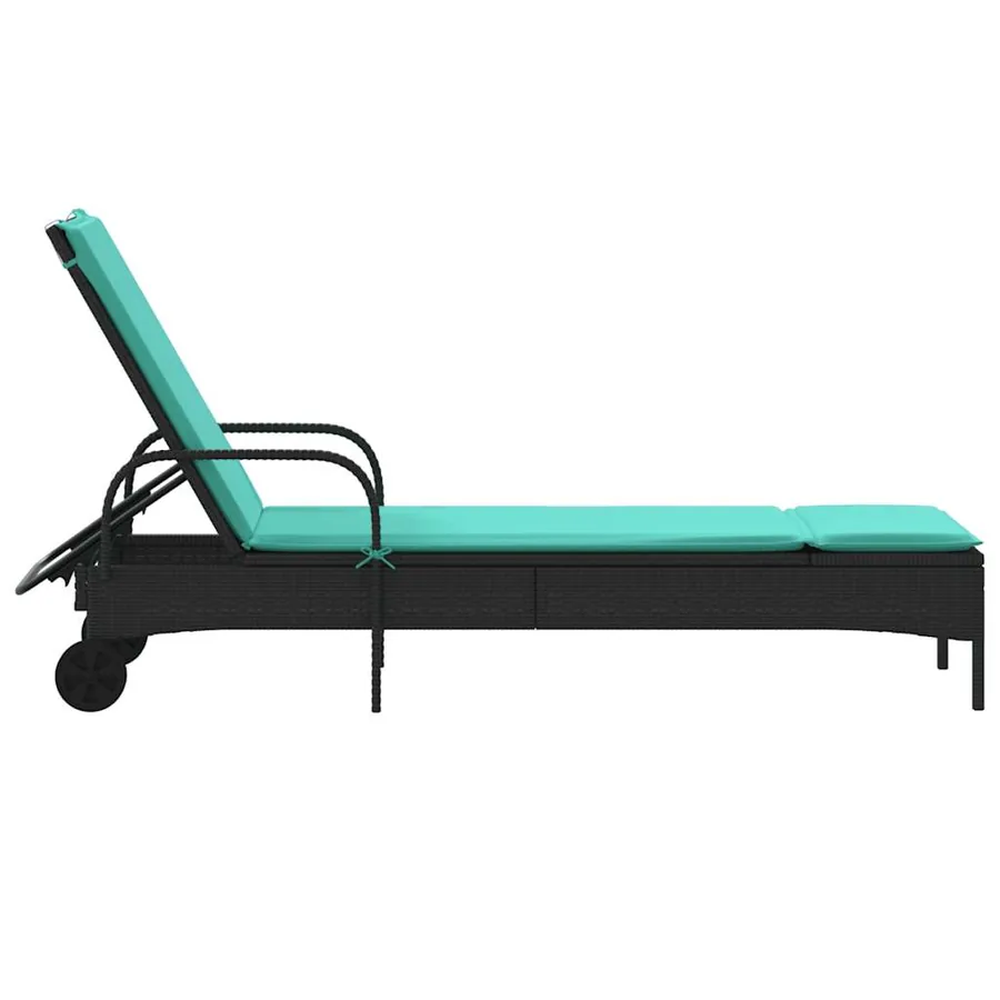 Chaise longue à roulettes avec coussin en rotin synthétique marron - 16