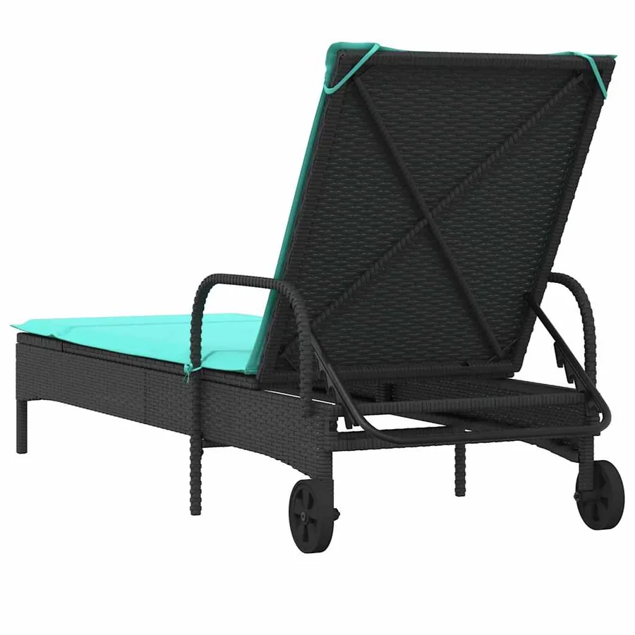 Chaise longue à roulettes avec coussin en rotin synthétique marron - 17