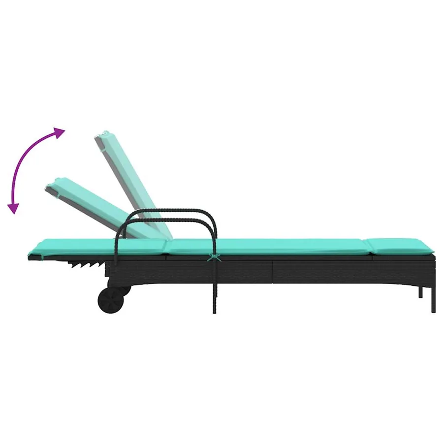Chaise longue à roulettes avec coussin en rotin synthétique marron - 18